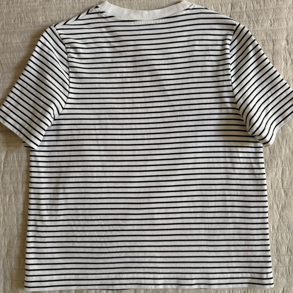 COS Heavyweight Organic Cotton Breton Stripe Women T-Shirt Size M White & Black - Picture 4 of 4